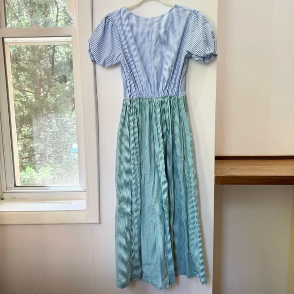 Lisa Says Gah Luna Striped Midi Dress Blue Green - Picture 13 of 17